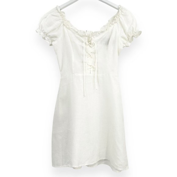 Reformation Dresses & Skirts - Reformation White "Klara" Linen Puff Sleeve Mini Dress sz 0